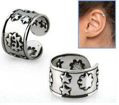 Sterling Silver Sun and Stars Design Helix Ear Cuff Clip-on Ring - $9.49