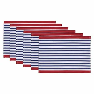 New Set Of 6 Design Imports Red White And Blue Anchor Blue Nautical Stripe Place - £21.51 GBP