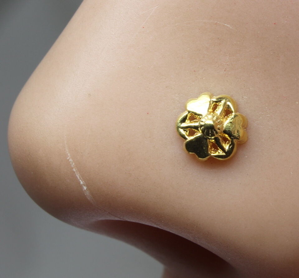Tiny Indian Style Nose Stud Gold plated nose ring Twisted ring L bend 22g
