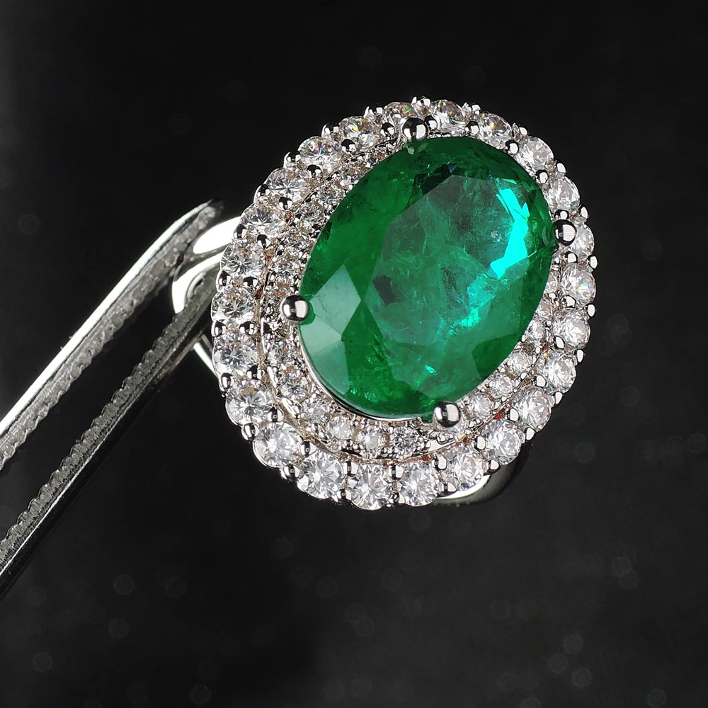 FFGems Vintage Silver created Emerald green red big stone Wedding s big oval Rin - $37.09