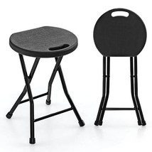 Set of 2 18 Inch Collapsible Round Stools with Handle - Color: Black - £51.70 GBP