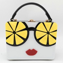 Boutique De FGG Lemon Acrylic Box Clutch Women Totes Handbag Fashion Party Hard  - £56.62 GBP