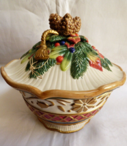 Fitz and Floyd Classics Jolly St. Nick Hand painted Holiday Ceramic covered Bowl - $84.15