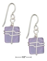Earrings Sterling Silver Wire Wrapped Lavender Blue Square Sea Glass Earrings - £61.80 GBP+