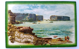 St Patrick&#39;s Day Postcard John Winsch Intrinsic Bay Kilkee big Rocks Emboss 1910 - £9.34 GBP