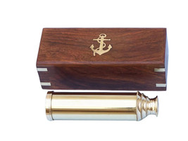 Deluxe Class Solid Brass Captain&#39;s Spyglass Telescope 15&quot; w/ Rosewood Box - $71.94