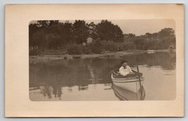 RPPC Man and Rowboat Drifting in Lake Postcard G30 - $8.95