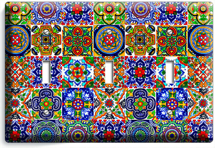 MEXICAN TALAVERA TILES DESIGN 3 GANG LIGHT SWITCH PLATES KITCHEN ROOM HOME DECOR