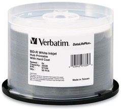 50-Pak 25GB Verbatim 6X =White Inkjet Hub Printable= BLU-RAY BD-R's, #97339 - $99.74