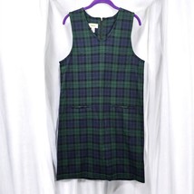 Vintage Talbots Dress Woman Small Midi Sheath Plaid Green Blue, Zip, Made in USA - £23.71 GBP