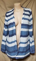 XL- Style &amp; Co. Blue White Long Open Front Stripe L/S Sweater Cardigan 44+&quot; - £7.91 GBP