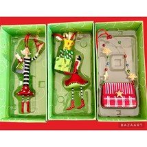 Department 56 Lollysticks Lot Of Three Christmas Shopper Themed Ornaments - £17.45 GBP