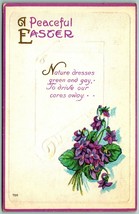 A Peaceful Easter Violets Flowers Poem Scroll Embossed DB Postcard F8 - £3.07 GBP