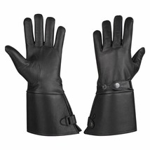 Men&#39;s Thermal Lined Leather Gauntlet Gloves w Snap Wrist &amp; Cuff Biker Gl... - £23.60 GBP