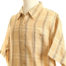 Toscano Linen Short Sleeve Casual Shirt Blue Tan Beige Brown Stripe Mens... - £12.53 GBP