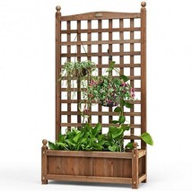 Solid Free Standing Wood Planter Box with Trellis for Garden - Color: Brown - £124.36 GBP