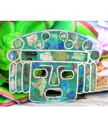 Vintage Aztec Mask Brooch Pin Pendant Sterling Silver 925 Inlay Mexico - £53.43 GBP