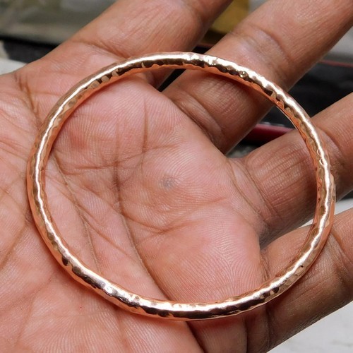 Hammered Copper Bracelet / Bangle 2.75" washed / plated pillow puffy vintage Item image 13