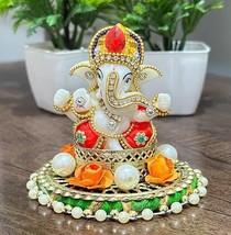 God Ganesha with Flower Base Car Dashboard Decor Statue (Multicolor) - £12.50 GBP