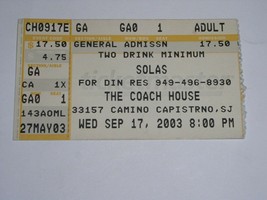 Solas Concert Ticket Stub The Coach House 2003 - £15.72 GBP
