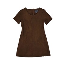 PAPER CRANE Women&#39;s L Brown Microfiber Suede A-Line Mini Dress Short Sle... - £19.03 GBP