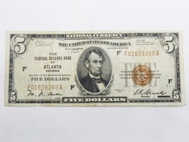 Series 1929 $5 National Currency Note Atlanta Georgia #F01659369A - $80.00