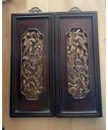 Pair of Vintage Asian Chinese Hand Carved Gilded Wood Panels Wall Hangin... - $99.00