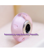 925 Sterling Silver Valentine Pink Hearts With Clear CZ Murano Glass Charm - $7.50