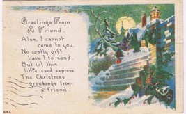 Holiday Postcard Merry Christmas From A Friend Staircase Scene In Moonlight - £2.28 GBP