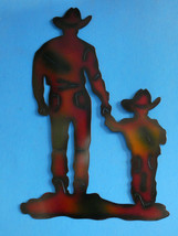 Western Cowboy &amp; Lil Buckaroo Son Metal Wall Hanging Multicolor Country ... - $18.49
