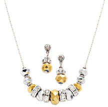 Cake C.A.K.E. By Ali Khan Necklace &amp; Earring Set Gold &amp; Silver Beads Rhinestones - £12.69 GBP