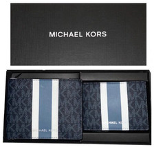 NWB Michael Kors Billfold Wallet Box Set Black Navy White 36H1LGFF1B Dust Bag Y - $68.30