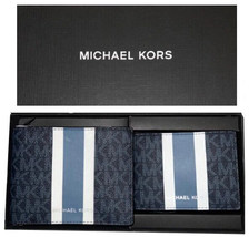 NWB Michael Kors Billfold Wallet Box Set Black Navy White 36H1LGFF1B Dus... - £53.96 GBP