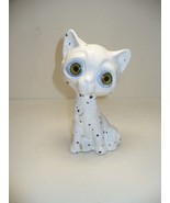 Vintage Ceramic Cat Statue 7&quot; Tall White with Black Dots Blue Green Eyes - $19.99