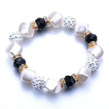 Fashion сharm elastic white pearl black stones rhinestones DLBC13 - £7.18 GBP