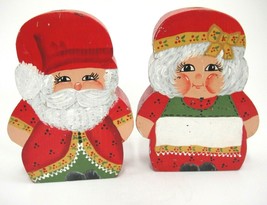Handcrafted Santa and Mrs Claus Wooden Candle Holders Thick Chunky 5.5&quot; ... - £10.35 GBP
