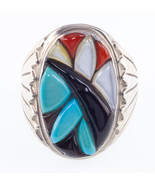 Richard and Geneva Terraza Sterling Silver Lapidary Inlay Ring Size 10.5 - $303.70 CAD