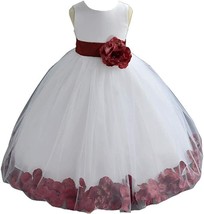 ekidsbridal Floral Rose Petals Flower Girl Dress  Ivory/Burgundy Size 12 - £25.40 GBP