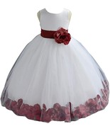 ekidsbridal Floral Rose Petals Flower Girl Dress  Ivory/Burgundy Size 12 - £25.70 GBP