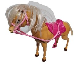 Mattel Barbie Tawny Horse Palomino With Pink Saddle &amp; Reins Blue Eyes 2013 - £7.59 GBP
