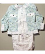 Tahari Arthur S Levine 3 Pc Suit Women’s 4 Blue / Green /Ivory Pants/Tan... - €122,36 EUR