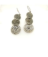 Vintage Sterling Signed 925 Dotted Patterned Triple Disc Dangle Hook Ear... - $88.25 CAD