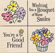 Bouquet of Smiles Wood Mounted Rubber Stamp Set (LL938) - £12.50 GBP