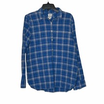 J.Crew Boy Fit Plaid Women 1/2 Button Blouse Blue Size Medium Long Sleeve Cotton - $16.12