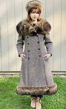 Mob Wife  70s Long Trench Coat Wool Brown Tweed HEIDI Raccoon Fur Dr. Zh... - $592.02