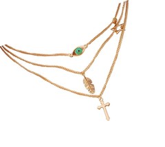 14K Gold Plated Layered Cross Evil Eye Necklace Dainty - $47.83