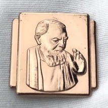 Pray For Us Medal Saint or Pope Copper Tone Square Vintage Pin Brooch Ca... - £7.95 GBP