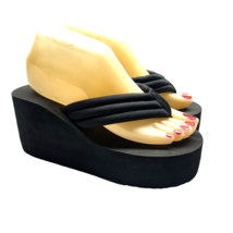 XMSTUO Platform Black Wedge Flip Flop Heels Sandals Slides Size 40 US 9 M - $24.94