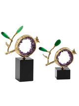interoknack Luxury Amethyst Crystal Agate Deer Figurine Set  Gold Plate... - $199.00
