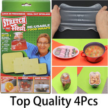 4pcs/set Multifunction Reusable Silicone Food Wrap Vacuum Seal Stretch Lids !  - £11.75 GBP